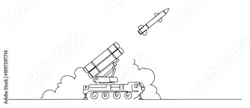 rocket launch from mobile missile system – outline military weapon illustration