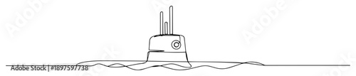 submarine navigating on water surface – outline ocean military illustration