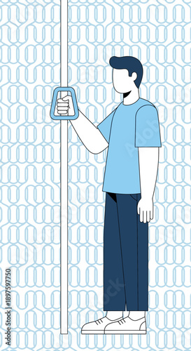 Commuter Holding Onto Handrail While Traveling on Public Transport Vehicle