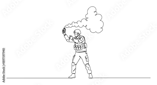 soldier throwing smoke grenade – outline battlefield concealment action