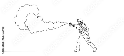 soldier using smoke grenade for concealment – outline tactical operation