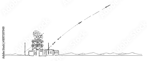 missile launch tracked by radar system – outline defense technology scene