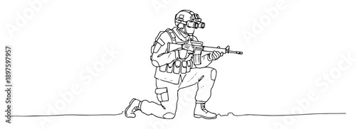 soldier aiming weapon while kneeling – outline combat readiness pose