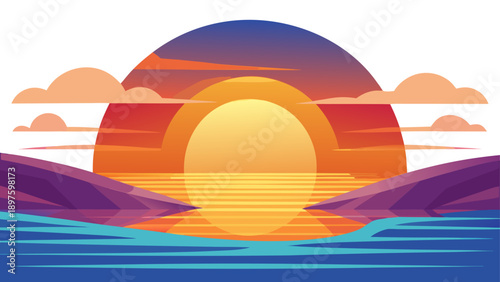 Very beautiful simple sunrise and horizon illustration on a white background expressing hope and clarity, ideal for minimalist lifestyle apparel.
