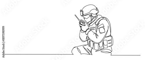 soldier using radio communication line art drawing