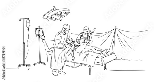 field surgery on wounded soldier outline vector