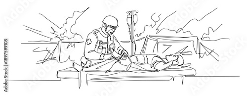 paramedic treating soldier in field hospital