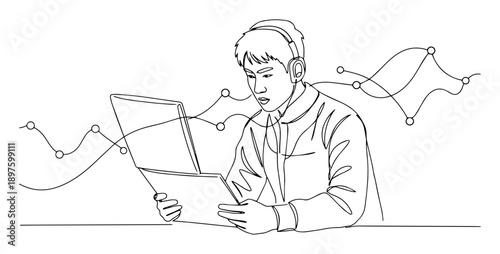 analyzing military data with laptop vector lineart