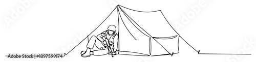 soldier entering tent field bivouac vector art