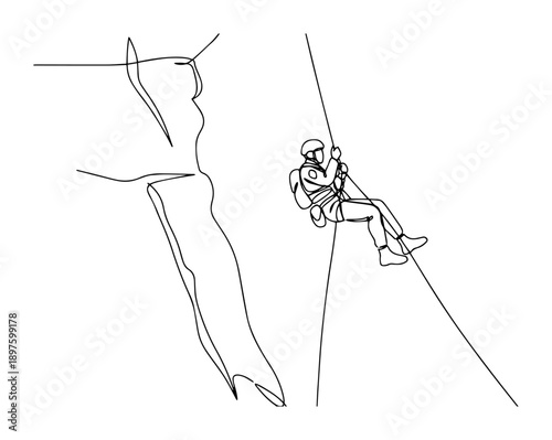 soldier rappelling down cliff face line art