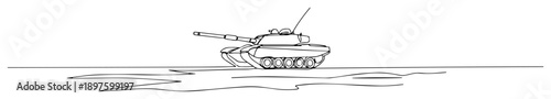 tank crossing muddy terrain outline illustration