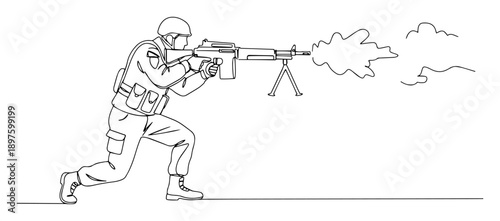 infantry firing light machine gun action vector