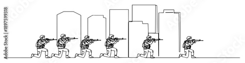 tactical squad advancing through city outline art