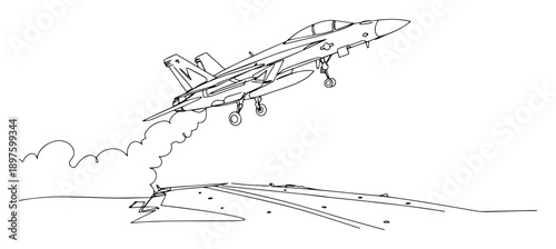 jet fighter taking off from runway vector art