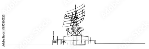 military radar scanning from base station – one line vector art showcasing clean timeless artistic minimalism