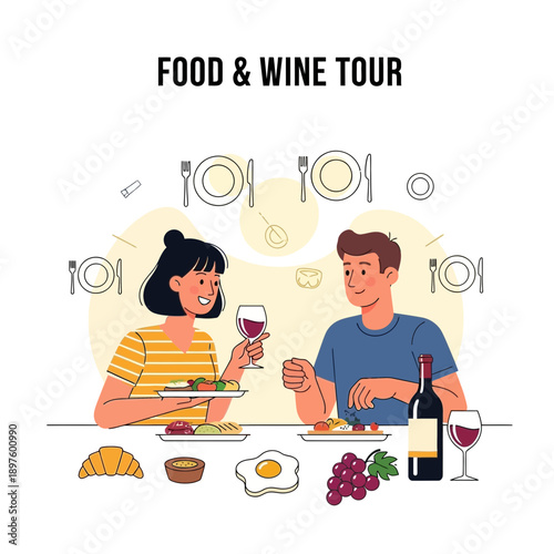 Couple Enjoys Fine Dining Experience Together With Food And Wine