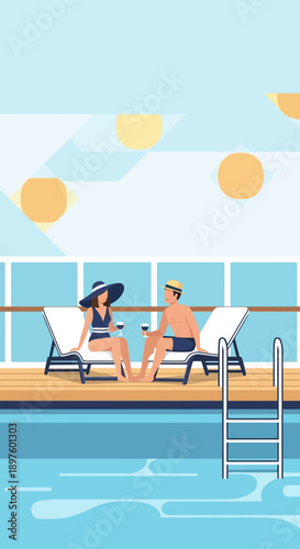 Couple Relaxing By Pool On Cruise Ship Enjoying Vacation