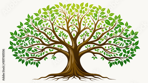 Very beautiful elegant tree silhouette on a white background representing growth and stability, created for premium minimalist t-shirt vectors.
