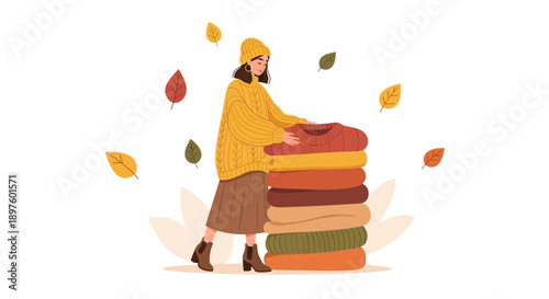 Cozy Autumn Fashion Preparation For Colder Days Stock Illustration
