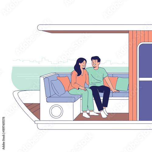 Couple Enjoying Leisure Time on a Modern Luxury Yacht Cruise