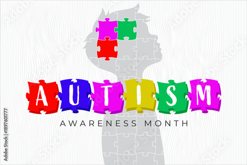 Autism Awareness Day Puzzle Children Vector Banner