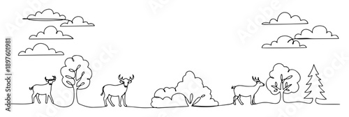 minimalist forest landscape with deer in line art style
