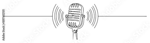 vintage microphone with sound waves in line illustration