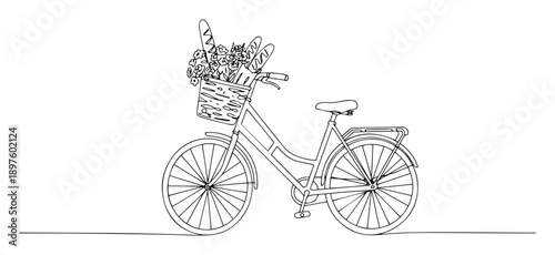 vintage bicycle with flower basket in romantic style