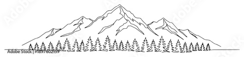 mountain landscape with forest in outline minimal style