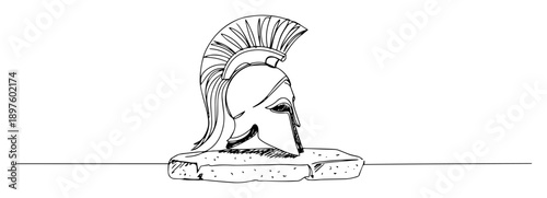 ancient warrior helmet on pedestal in greek style