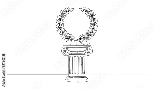 laurel wreath on ionic column in ancient award symbol