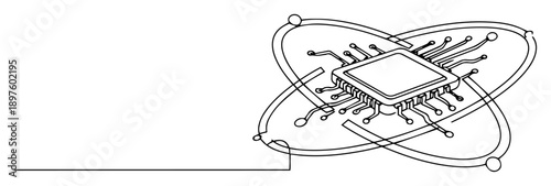 processor chip with atomic structure in tech style