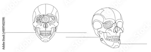cyborg skulls with integrated circuits in tech style