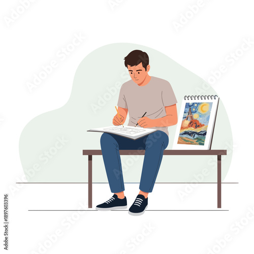 Creative Artist Drawing Outdoors A Peaceful Scenic Hobby