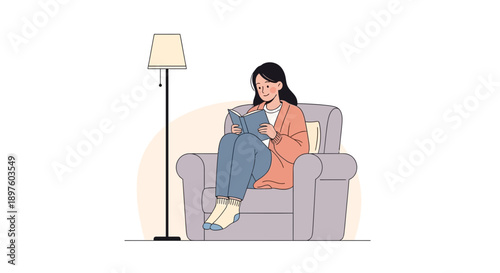 Cozy Evening Reading Session A Person Relaxing In A Comfortable Armchair