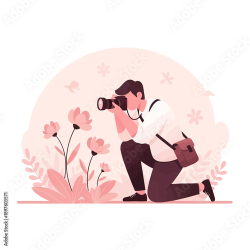 Creative Photographer Capturing Delicate Floral Beauty Outdoors