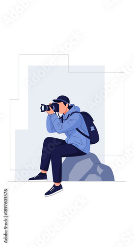 Creative Photographer Capturing Moments Outdoors With Professional Camera Gear