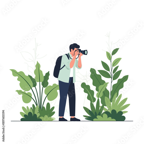 Creative Photographer Capturing Nature's Beauty Among Lush Greenery