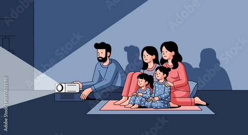 Cozy Family Movie Night Projector Entertainment