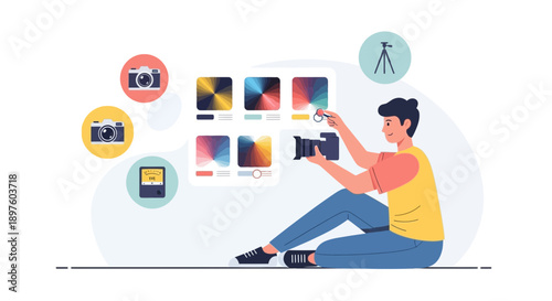 Creative Visual Artist Designing with Photography Tools And Color Palettes