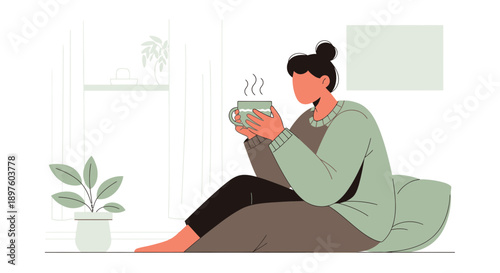 Cozy Morning Moment Holding Warm Beverage by the Window