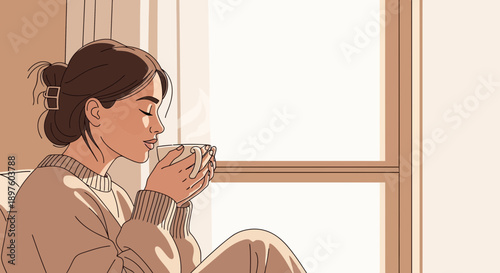Cozy Morning Serenity With A Warm Beverage By The Window Light