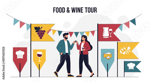 Culinary Exploration And Gastronomic Journey Illustration With People And Icons