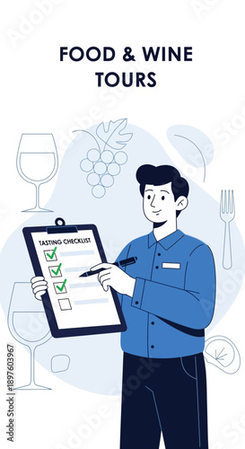Culinary Exploration And Wine Journey Guide With Checklist Illustration
