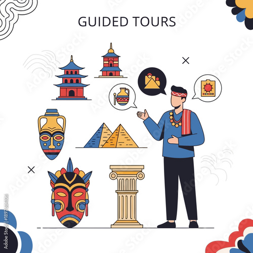Cultural Exploration And Heritage Discovery Guided Tours Illustration