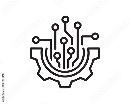 Circuit board gear icon with electronic components