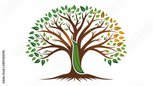 Very beautiful elegant tree silhouette on a white background representing growth and stability, created for premium minimalist t-shirt vectors.
