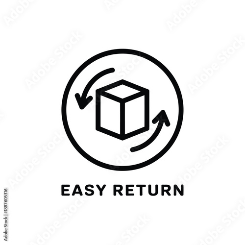Easy return policy icon with box and circular arrows