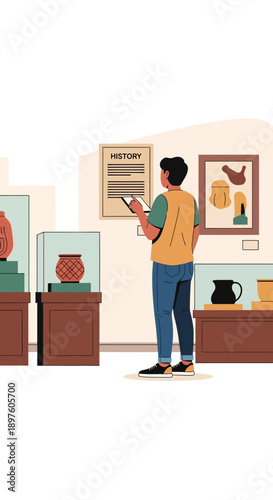 Discovering Ancient Artifacts Displayed Inside A Museum Exhibition Hall