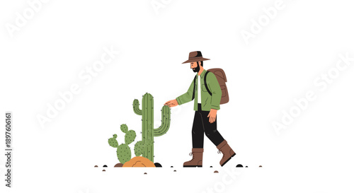 Desert Explorer With Cactus